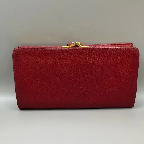 VTG Gucci Wallet Red Leather Bifold Kisslock Framed Card Holder Classic Luxury - Picture 2 of 15